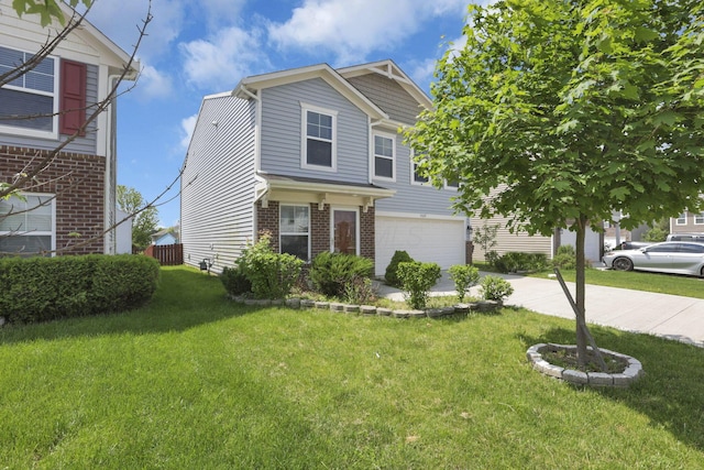 7429 Willow Leaf Dr, Canal Winchester, OH 43110 - view of front of house with concrete driveway, brick siding, an attached garage, and a front yard