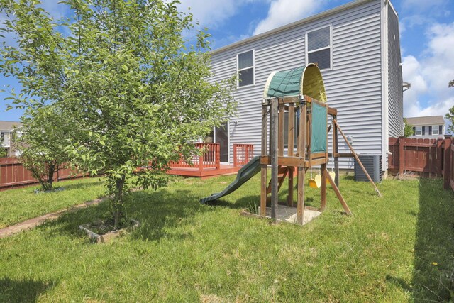 7429 Willow Leaf Dr, Canal Winchester, OH 43110 - back of property with central AC, a playground, and a deck