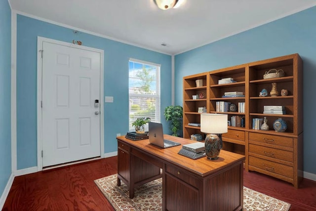 7429 Willow Leaf Dr, Canal Winchester, OH 43110 - office area featuring baseboards and dark wood finished floors