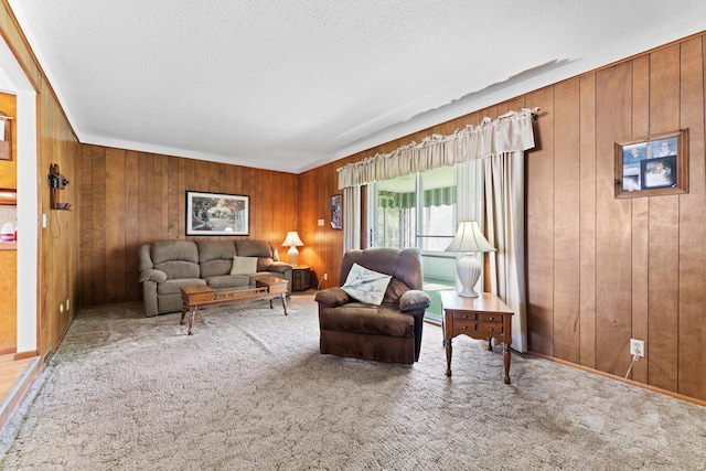 4818 Manitoba Rd, Columbus, OH 43229 - living room featuring wooden walls, carpet floors, and a textured ceiling