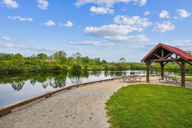 651 Dovalon Pl, Galloway, OH 43119 - dock with a gazebo, a water view, and a lawn