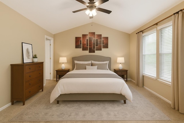 1472 Tall Meadows Dr, Columbus, OH 43223 - bedroom with vaulted ceiling, baseboards, light colored carpet, and ceiling fan