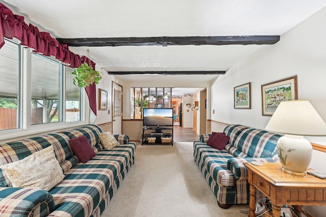 8177 Maugham Dr, Reynoldsburg, OH 43068 - carpeted living room with beam ceiling and wainscoting