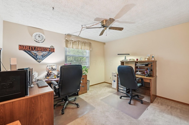 8177 Maugham Dr, Reynoldsburg, OH 43068 - office space with ceiling fan, light carpet, baseboards, and a textured ceiling
