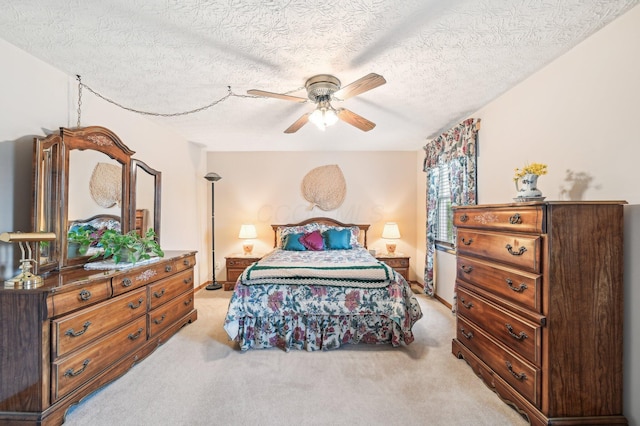 8177 Maugham Dr, Reynoldsburg, OH 43068 - bedroom featuring light carpet, a textured ceiling, and ceiling fan