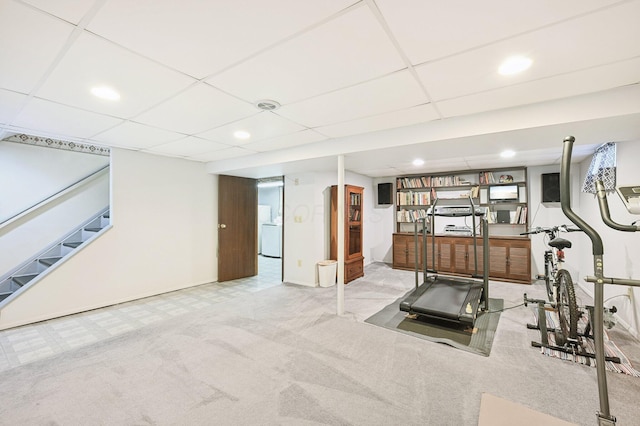 8177 Maugham Dr, Reynoldsburg, OH 43068 - workout area with carpet floors, a paneled ceiling, and recessed lighting