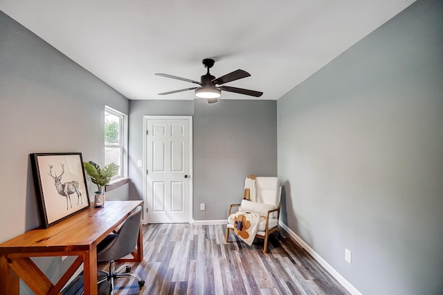 12323 Ringer Ln, Leesburg, OH 45135 - office space with wood finished floors, ceiling fan, and baseboards