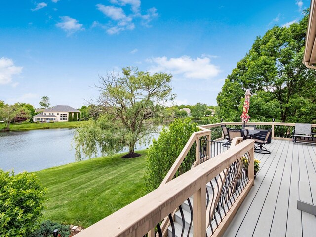 8171 Campden Lakes Blvd, Dublin, OH 43016 - wooden terrace featuring a water view and a yard
