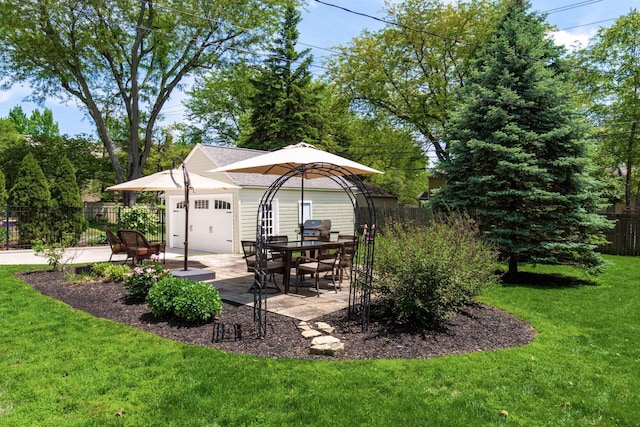2008 N Edgemont Rd, Upper Arlington, OH 43212 - view of patio with an outdoor structure, an attached garage, and grilling area