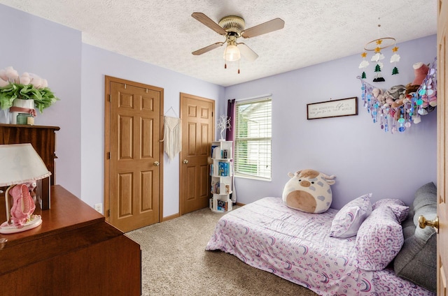 6249 Corley Dr, Dublin, OH 43016 - carpeted bedroom with a textured ceiling and ceiling fan