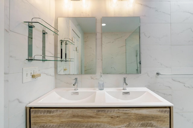 432 E Kossuth St, Columbus, OH 43206 - bathroom with double vanity and tile walls