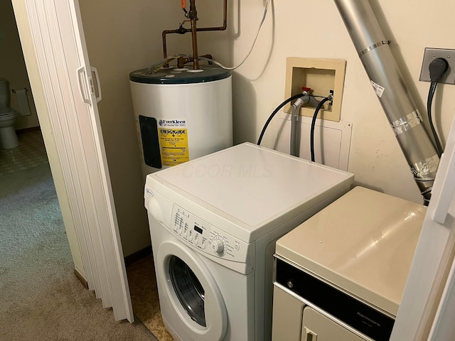 3965 Karl Rd Unit 200, Columbus, OH 43224 - laundry area with carpet floors, electric water heater, and washer / clothes dryer