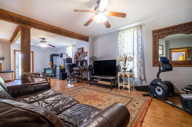 4842 State Route 734, Jeffersonville, OH 43128 - living room featuring a ceiling fan and wood finished floors