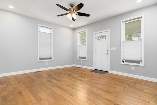 71 Market St, Carroll, OH 43112 - foyer featuring ceiling fan, baseboards, light wood-type flooring, and recessed lighting