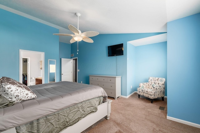21 Mandolin Ct, Etna, OH 43062 - bedroom featuring light colored carpet, baseboards, a walk in closet, ceiling fan, and high vaulted ceiling
