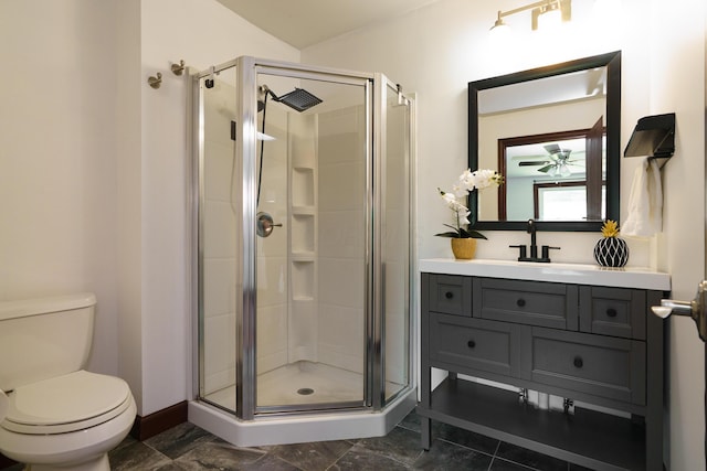 68 N Broadleigh Rd, Columbus, OH 43209 - bathroom featuring vanity, a shower stall, and a ceiling fan