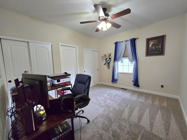 8701 Creekwood Pl, Canal Winchester, OH 43110 - home office with ceiling fan, carpet floors, and baseboards