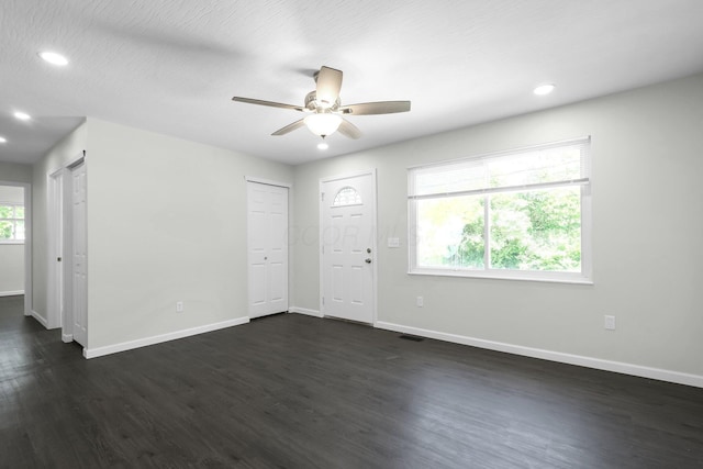 2751 Baker Ave, Cincinnati, OH 45211 - entryway featuring a ceiling fan, dark wood-style floors, baseboards, and recessed lighting