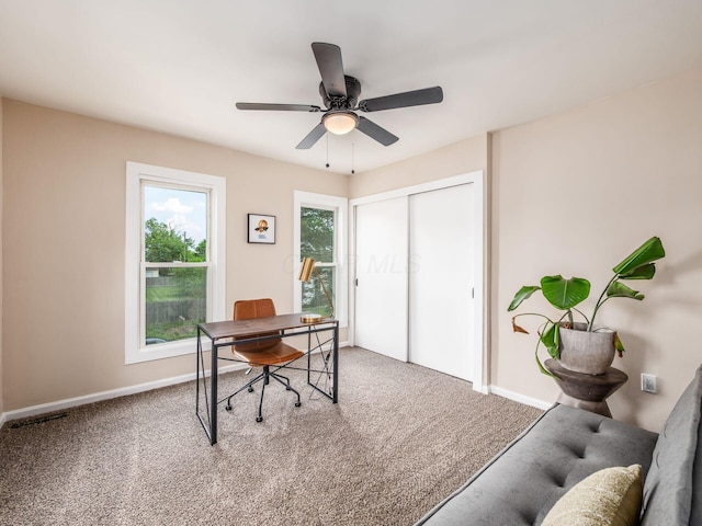 179 Boyleston Ave, Newark, OH 43055 - carpeted home office with a ceiling fan and baseboards