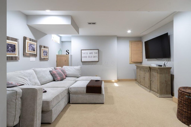 4367 Tavistock Cir, Powell, OH 43065 - living room featuring light colored carpet, baseboards, and recessed lighting