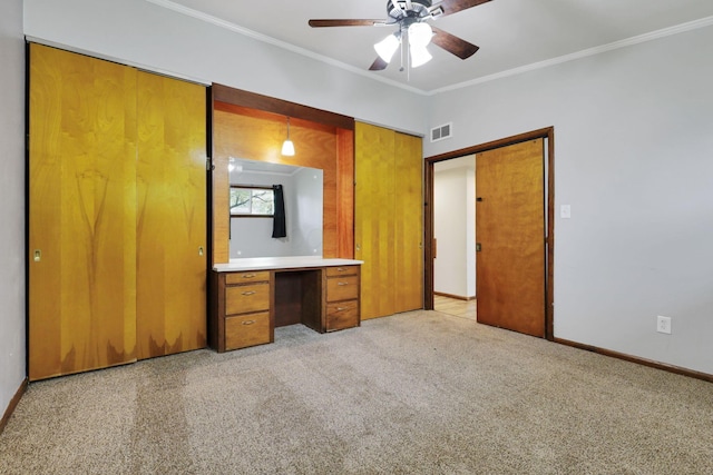 269 N 30th St, Newark, OH 43055 - unfurnished bedroom featuring light carpet, crown molding, baseboards, and ceiling fan