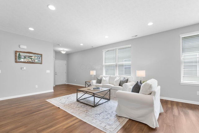 6051 Limewood Dr, Westerville, OH 43081 - living area with baseboards, dark wood-style floors, and recessed lighting