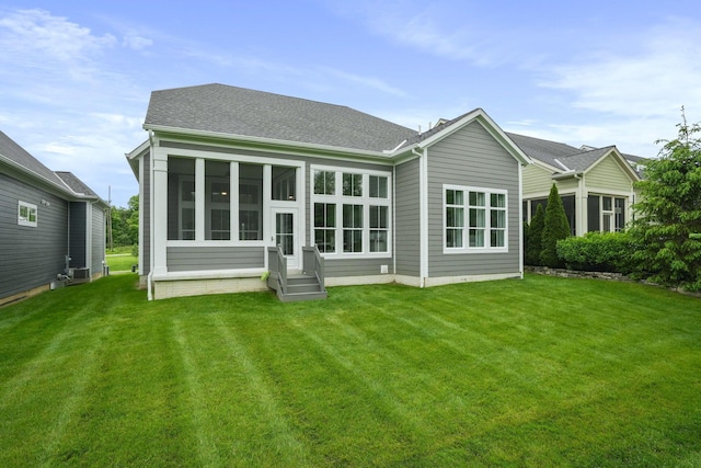 1526 Villa Way, Powell, OH 43065 - rear view of house with entry steps, a lawn, and roof with shingles