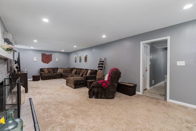 1392 Brenthaven Pl, Columbus, OH 43228 - carpeted living area featuring a fireplace, recessed lighting, and baseboards
