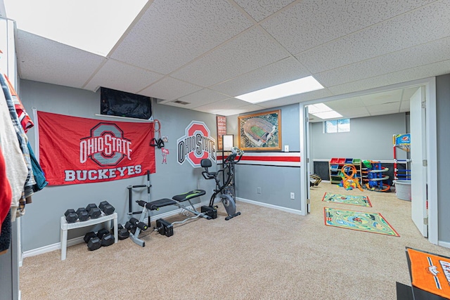 1392 Brenthaven Pl, Columbus, OH 43228 - workout room with a drop ceiling, carpet, and baseboards