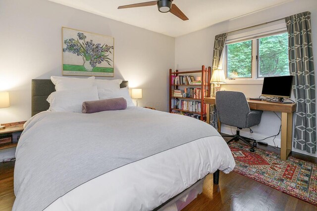 232 Hardy Way, Worthington, OH 43085 - bedroom featuring wood finished floors, ceiling fan, and an office area