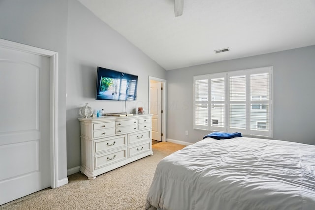 5932 Winberry Creek Dr Unit 1106, Dublin, OH 43016 - bedroom featuring lofted ceiling, light colored carpet, baseboards, and ceiling fan