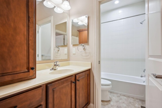 6711 Cooperstone Dr, Dublin, OH 43017 - bathroom featuring toilet, vanity, bathtub / shower combination, and tile patterned flooring