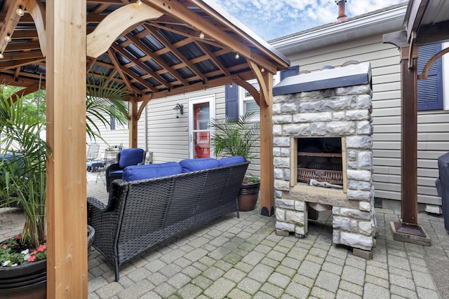 942 Mount Vernon Rd, Newark, OH 43055 - view of patio with a gazebo and an outdoor living space with a fireplace