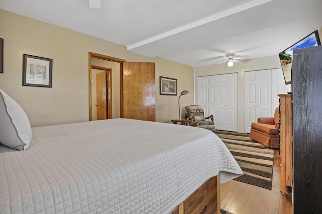 942 Mount Vernon Rd, Newark, OH 43055 - bedroom featuring wood finished floors, multiple closets, and ceiling fan