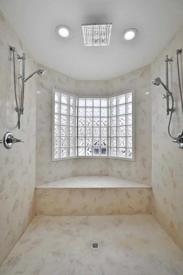 2300 Stonewall Cemetery Rd SW, Lancaster, OH 43130 - bathroom with plenty of natural light, a shower, and recessed lighting