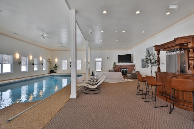 2300 Stonewall Cemetery Rd SW, Lancaster, OH 43130 - view of pool featuring ceiling fan and a fireplace