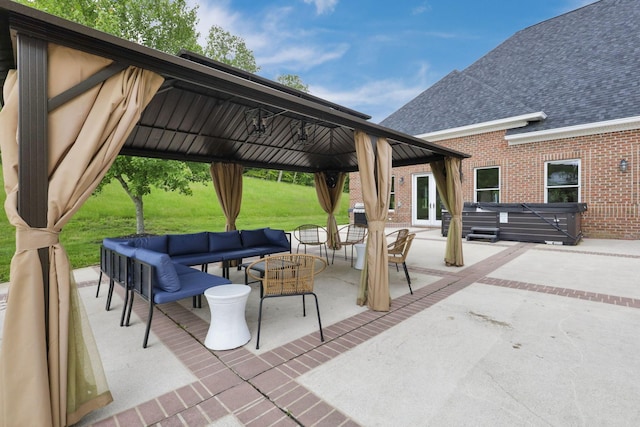 2300 Stonewall Cemetery Rd SW, Lancaster, OH 43130 - view of patio featuring a gazebo, a hot tub, and an outdoor hangout area