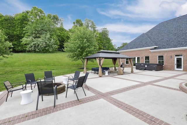 2300 Stonewall Cemetery Rd SW, Lancaster, OH 43130 - view of patio with a hot tub, an outdoor fire pit, and a gazebo