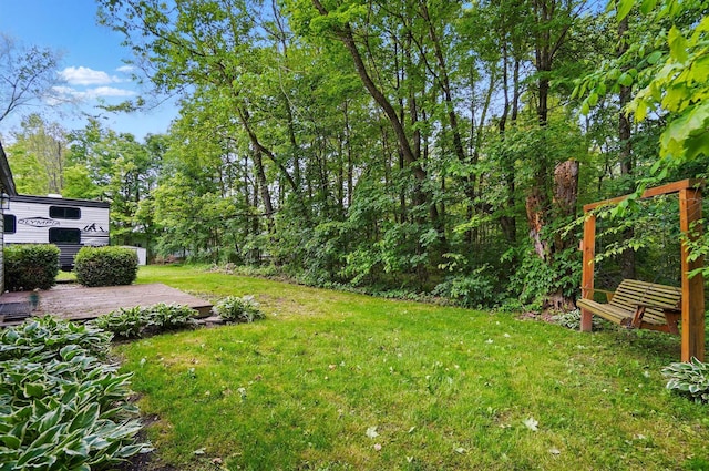 8301 Bennington Chapel Rd, Centerburg, OH 43011 - view of grassy yard with a wooden deck