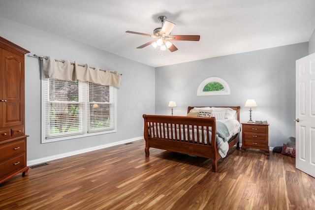 5552 Quail Hollow Way, Westerville, OH 43082 - bedroom featuring dark wood-type flooring, baseboards, and ceiling fan