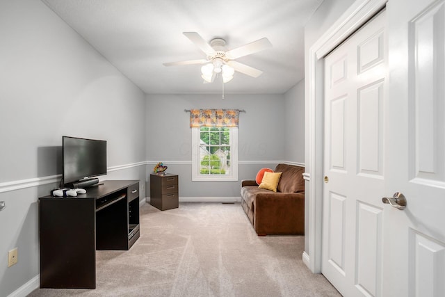 5552 Quail Hollow Way, Westerville, OH 43082 - sitting room with a ceiling fan, baseboards, light carpet, and a desk