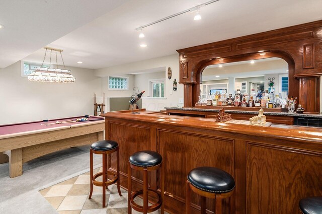 5552 Quail Hollow Way, Westerville, OH 43082 - indoor bar with pool table, track lighting, and light colored carpet
