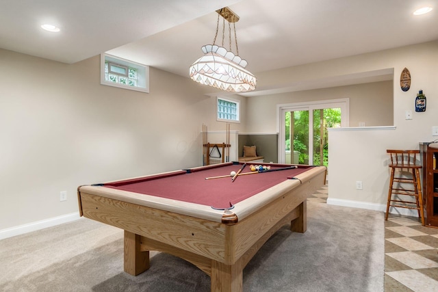 5552 Quail Hollow Way, Westerville, OH 43082 - rec room featuring baseboards, recessed lighting, pool table, and carpet flooring