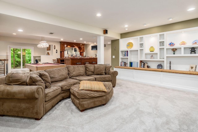 5552 Quail Hollow Way, Westerville, OH 43082 - living area featuring bar area, light carpet, and recessed lighting