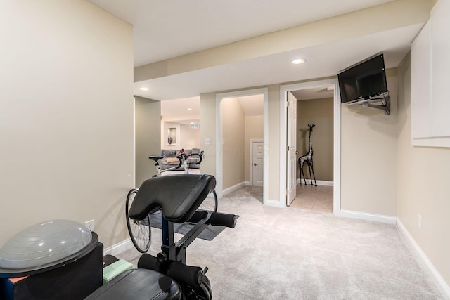 5552 Quail Hollow Way, Westerville, OH 43082 - exercise room featuring light carpet, baseboards, and recessed lighting