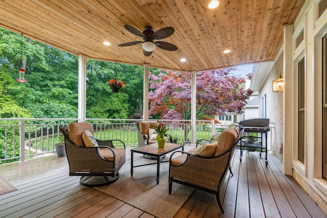 5552 Quail Hollow Way, Westerville, OH 43082 - wooden terrace featuring grilling area and a ceiling fan