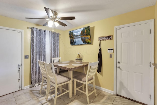 5042 Lindora Dr, Columbus, OH 43232 - dining area with a ceiling fan, light tile patterned flooring, and baseboards