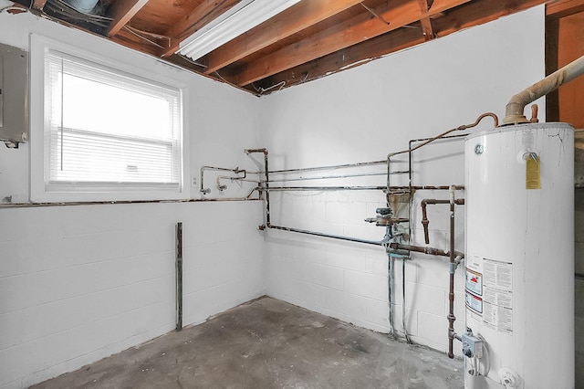 4980 Comstock Dr, Columbus, OH 43232 - below grade area featuring gas water heater, concrete block wall, and electric panel