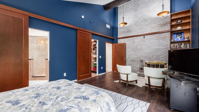 4171 Clotts Rd, Columbus, OH 43230 - bedroom with high vaulted ceiling, wood finished floors, and beamed ceiling