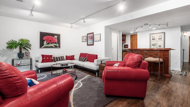 4171 Clotts Rd, Columbus, OH 43230 - living area featuring track lighting, wood finished floors, and a bar